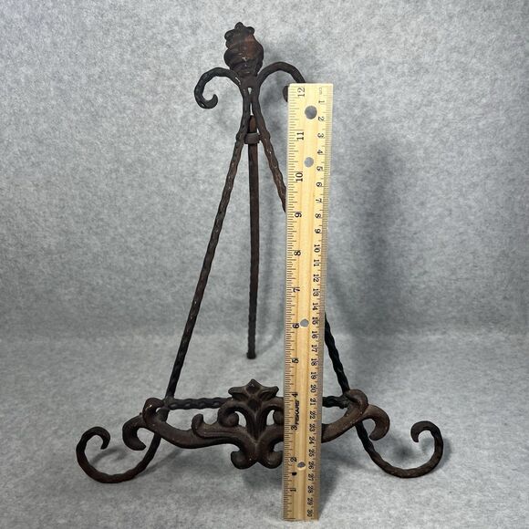 Vtg Ornate Cast Iron Easel Stand 15” Display Frame Plate Book Artifact Rustic - Picture 13 of 16